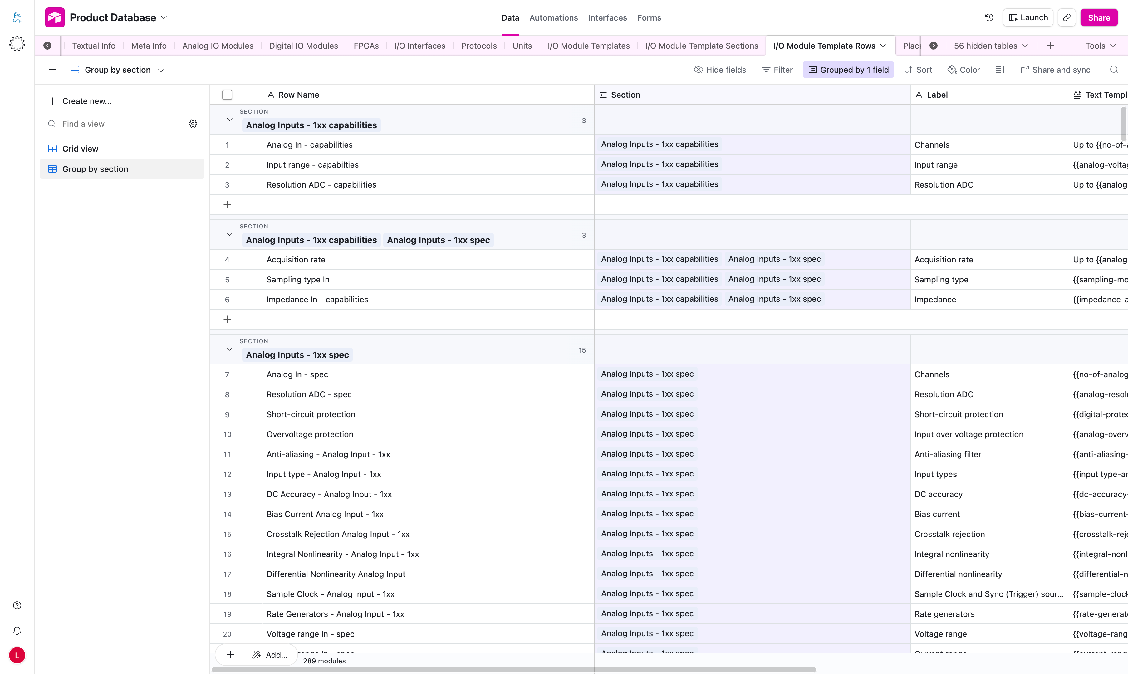 Airtable template rows table